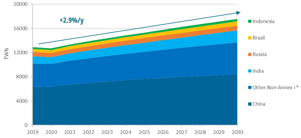 Evolution of electricity consumption in Non-Annex I countries until 2030